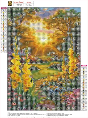 MXJSUA Vibrant Garden Sunset Diamond Art Painting Kits for Adults, Full Drill 5D Round Dots Diamonds Paint Picture for Beginners, Gem Art Painting Craft Kits for Home Decor Gift 12x16 inch - color: Garden Sunset