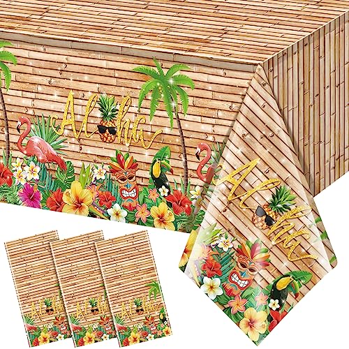 3Pcs Hawaiian Luau Tablecloth Tiki Party Tablecloths Tropical Table Cloth Plastic Disposable Rectangle Table Covers for Tiki Bar Tropical Summer Beach Pool Birthday Party Decorations ,108x 54 Inch - size: 3pcs