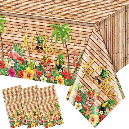 3Pcs Hawaiian Luau Tablecloth Tiki Party Tablecloths Tropical Table Cloth Plastic Disposable Rectangle Table Covers for Tiki Bar Tropical Summer Beach Pool Birthday Party Decorations ,108x 54 Inch - size: 3pcs