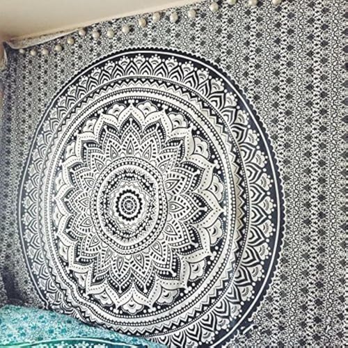 Popular Handicrafts Tapestry Wall Hanging Hippie Ombre Mandala Bohemian Hippy Psychedelic Design Indian Tapestries Bedspread 84 x 90 Inches (215cm x 230cm) Red Yellow - color: Black Grey, size: 90"L x 84"W