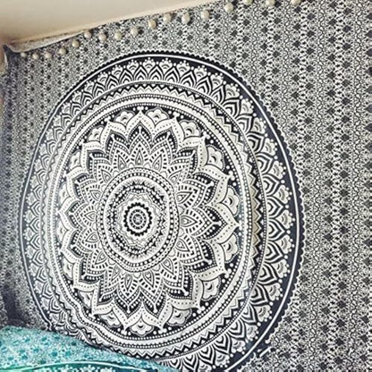 Popular Handicrafts Tapestry Wall Hanging Hippie Ombre Mandala Bohemian Hippy Psychedelic Design Indian Tapestries Bedspread 84 x 90 Inches (215cm x 230cm) Red Yellow - color: Black Grey, size: 90"L x 84"W