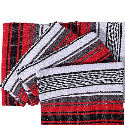 Authentic Mexican Red-Grey Blanket -Yoga Matt - Falsa - Serape - Camping, Picnic, Beach Blanket, Bedding, Car Blanket, Saddle Blanket, Soft Woven Home Decor (Red-Grey Color)