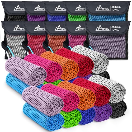 MENOLY 20 Pack Cooling Towels, 40"x12" Cooling Towels for Neck and Face with Breathable Carrying Bags,Soft Microfiber Instant Cooling Rags, Gym Workout Sweat Towel for Sports, Yoga, Camping, Running - size: 20 Pack
