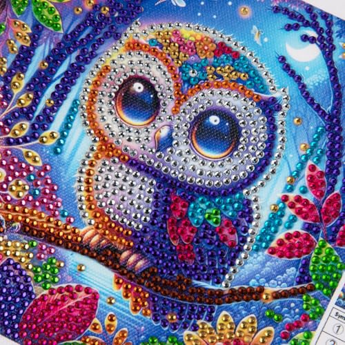 Modern Merch Small Diamond Art Packs Owl Octopus & Dragonfly, Animal Diamond Dots for Adults, Jewel Art Painting Kits, Mini Gem Arts and Crafts for Adults, Round Drill 3 Pack Partial Drill - color: Owl Dragonfly Octopus