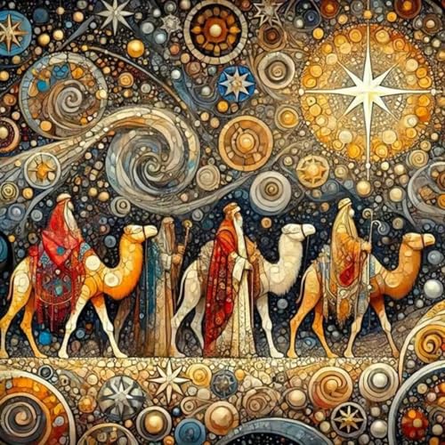 Mosaflare 5D Pilgrimage Diamond Painting Kits for Adults 13.7x13.7 Inch | Camel Caravan Diamond Art for Beginners, DIY Full Round Drill Paint by Diamonds Dot Gem Art for Adult, Home Wall Decor - color: KM652-1