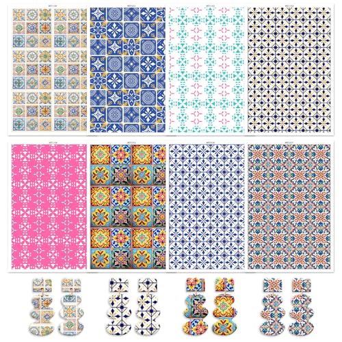 8Pcs Retro Floral Transfer Paper for Earrings & Polymer Clay, Symmetrical Flower Pattern Design Water Soluble Transfer Sheet for Polymer Clay DIY Art Crafts Jewelry Earrings Making Supplies 5.82X3.9in
