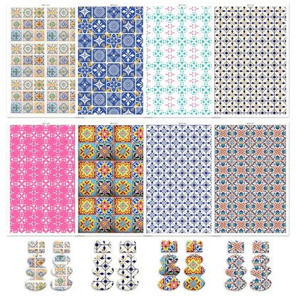 8Pcs Retro Floral Transfer Paper for Earrings & Polymer Clay, Symmetrical Flower Pattern Design Water Soluble Transfer Sheet for Polymer Clay DIY Art Crafts Jewelry Earrings Making Supplies 5.82X3.9in