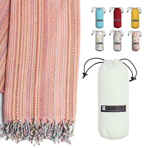 BAY LAUREL Turkish Beach Towel with Travel Bag 39 x 71 Quick Dry Sand Free Lightweight Large Oversized Towels Light - color: Orange Mix