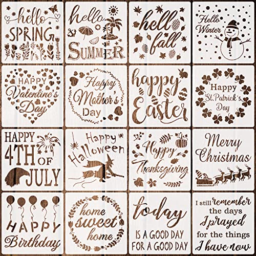 16 Piece Seasonal Home Sign Stencils - Reusable Festival Word Stencils for Painting on Wood Walls, Home Door Decorations (7.9 Inches) - size: 7.9 Inches
