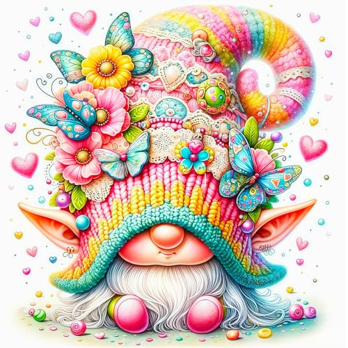 PRASIO Gnome Diamond Art Kits for Adults Beginner, Pink 5D Diamond Painting Kits for Adults, DIY Round Full Drill Gem Art Painting and Crafts for Gift Home Wall Decor 14x14 Inch - color: XM-DP-PinkGnome-3535