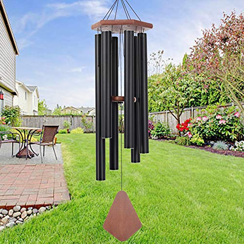 Wind Chimes Outdoor Large Deep Tone, 44 Inches Sympathy Wind Chimes Tuned Soothing Melody, Memorial Wind-Chime with 6 Heavy Tubes for Outside Decoration, Garden/Yard. Black Wind Chime - size: 44"BK