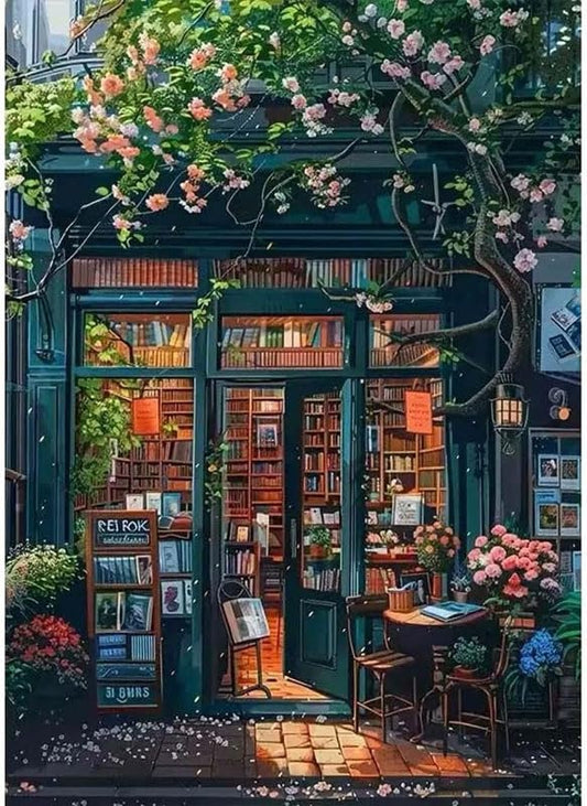 OJTOYART Paint by Numbers Kit for Adults,Bookstore Painting by Numbers for Beginner, DIY Acrylic Watercolor Oil Colorful Painting by Number Without Frame for Home Wall Decor 16 x 20 inch - color: MT6270