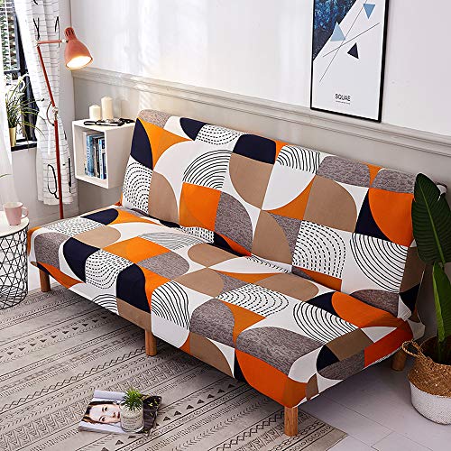 MIFXIN Stretch Futon Cover Armless Sofa Slipcover Elastic Spandex Folding Sofa Bed Couch Cover Printed Washable Furniture Protector for Sofa Without Armrest (Orange Geometry) - color: Orange Geometry