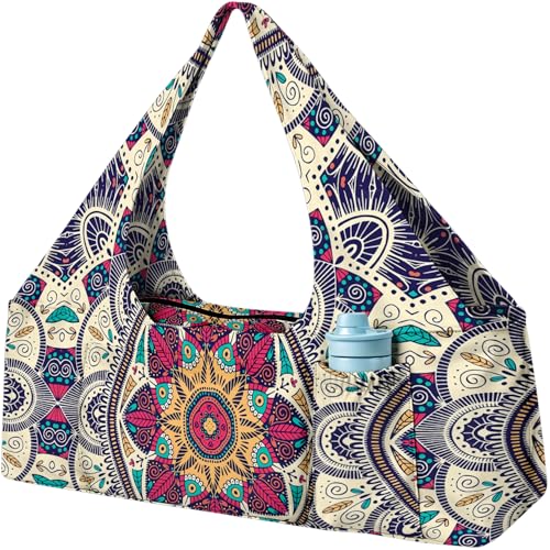 Yoga Mat Bag Large Yoga Bag and Carrier with Strap Zipper and Pockets Fits All Your Stuff Yoga Tote Pilates Bags for Women Fit Most Size Mats - color: Beige