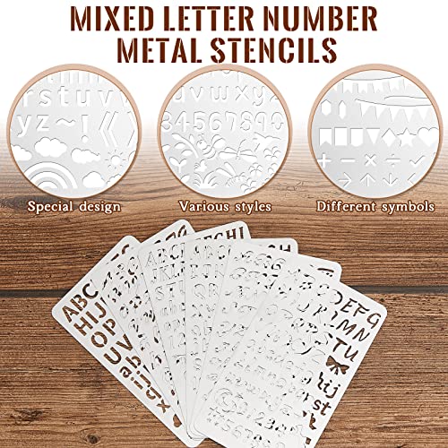 Lewtemi 6 Pcs Metal Wood Burning Stencils, Letter Style Letters Numbers | Engraving Templates for Journaling Crafts, Uppercase Lowercase Symbols, Reusable in Wood Carving Scrapbooking Projects - style: Letter Style