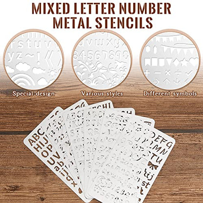 Lewtemi 6 Pcs Metal Wood Burning Stencils, Letter Style Letters Numbers | Engraving Templates for Journaling Crafts, Uppercase Lowercase Symbols, Reusable in Wood Carving Scrapbooking Projects - style: Letter Style
