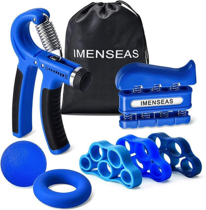 Grip Strength Trainer 7 Pack Adjustable Hand Gripper, Finger Stretcher Resistance Extensor Bands, Finger Exerciser, Grip Strength Ring & Stress Ball, Hand Grip Strengthener - color: Navy