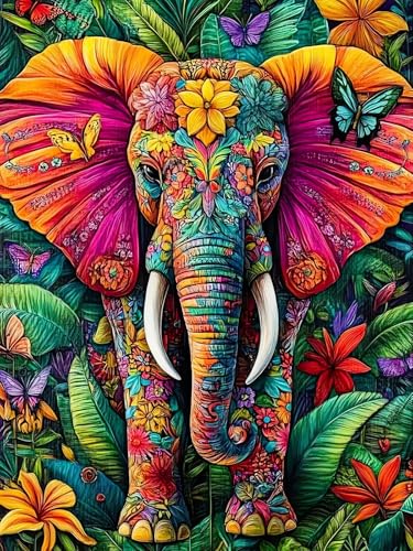 Elephant Diamond Art Kits for Adults, Flowers 5D Diamond Painting Kits for Adults, DIY Gem Painting, Dimond Art Paintings Kit, Crafts for Adults, Full Drill Diamond Dot for Home Wall Decor 12 X 16 In - color: CM088
