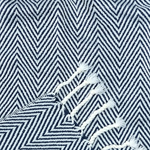 Chanasya Premium Chevron Super Soft Acrylic Throw Blanket with Tassels Cozy Lightweight Fluffy Woven Blanket for Bed Sofa Chair Couch Living Bed Room Navy and White Blanket (50x65 Inches) Dark Blue - color: Dark Blue