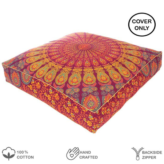 Mandala Floor Pillow Cover Meditation Cushion Seating Throw Hippie Round Colorful Decorative Bohemian Indian Pouf Ottoman Handmade Cover ONLY (Burgundy, 35" x 35") - color: Burgundy, size: 35" x 35" (Pack of 1)