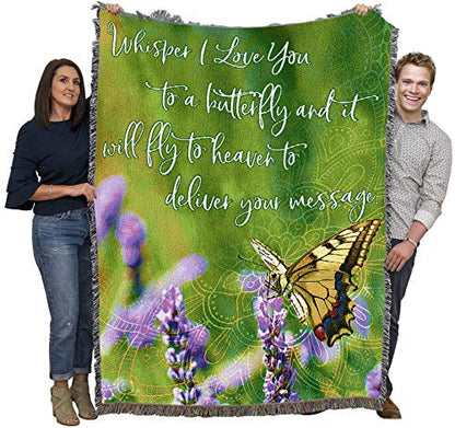 Pure Country Weavers Whisper I Love You to A Butterfly Blanket - Sympathy Bereavement Gift Tapestry Throw Woven from Cotton - Made in the USA (72x54) - color: Butterfly, size: 72" x 54"