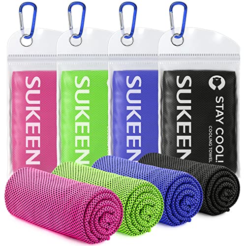 Sukeen 4 Pack Cooling Towels (40"x 12"), Cool Towels for Neck, Sport Sweat Rag for Gym, Cooling Rag, Cooling Towel for Yoga, Golf, Camping, Running, Workout, Camping, Fitness - color: Pink+green+dark Blue+black