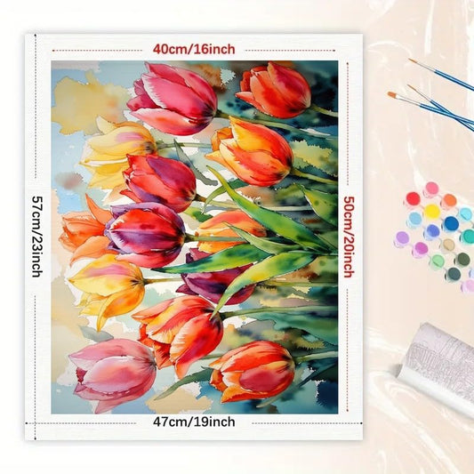 Floral Art Paint by Numbers Kit for Adults - DIY Colorful Tulips Painting on Canvas 16x20 Inches, Acrylic Paint Set, Suitable for Beginners, Garden Art for Home Decoration or Gifts. - color: HSX00060, size: 16X20IN Folded