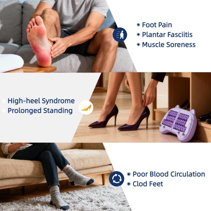 Foot Roller Massager for Plantar Fasciitis Relief, Large Size, Eases Foot Pain & Cold Feet, Enhances Circulation, Portable, Split into Two, Full-Body Washable, Purple