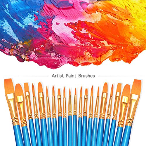 BOSOBO Paint Brushes Set, 20 Pcs Small Paint Brush Kit Round Flat Tip Nylon Hair, for Acrylic Painting, Watercolor, Oil Painting, Kids Face Nail Art Canvas Rock Craft, Art Supplies, Blue - color: Blue, size: 2 Pack