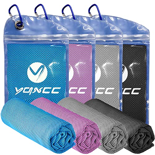 YQXCC 4 Pack Cooling Towels (47"x12"), Ice Cool Towels for Neck & Face - color: Light Blue/Pink/Light Gray/Dark Gray