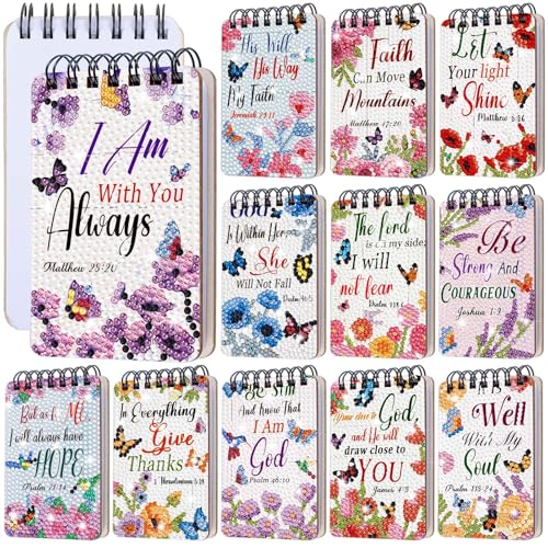 Fuyoooo 12 Pcs Bible Verse Diamond Art Notebook for Adult, 4.72 x 2.83 Inch | Bible Verse Diamond Art Kits, Christian DIY Cover Notebook Diamond Painting for Beginners, 5d Journal Notepad Accessories - style: Floral Bible