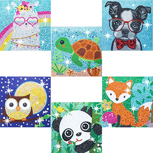 CHWGLFGG 6 Pack Cute Animals Diamond Art Kits for Adults Beginners 6x6inch | 5D Diamond Painting Kit, DIY Children Full Round Drill Paint by Diamonds Dot Gem Art for Adult, Home Wall Decor - color: 6 PACK-A