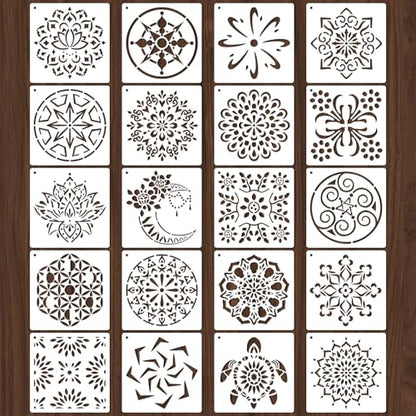 20 Pcs 4x4'' Mandala Stencils for Painting on Wood, Floor, Wall, Tile Fabric, Reusable Furniture Stencils Painting Template Mandala Template for DIY Rock Art Projects Decoration - style: 20PCS Mandala