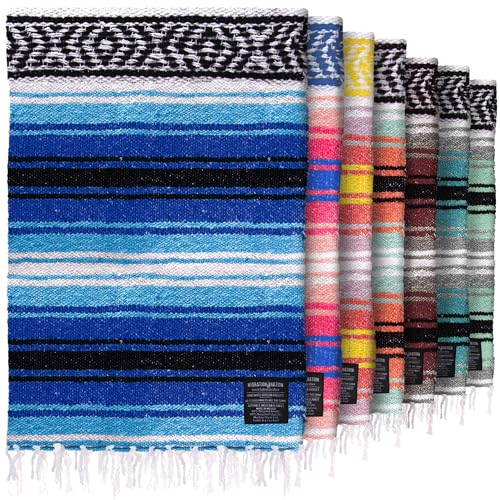 Authentic Extra Large Mexican Blanket - Handwoven Yoga, Serape, Artisanal Falsa, Beach, Camping, Picnic, Outdoor Blanket (King Turquoise) - color: Blue Turquoise