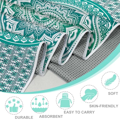 Printed Hot Yoga Mat Towel, Non-Slip, Absorbent，72 x 27 in - color: Green Mandala