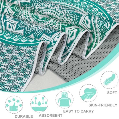 Printed Hot Yoga Mat Towel, Non-Slip, Absorbent，72 x 27 in - color: Green Mandala