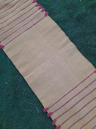 Jaipur art & Rugs Cotton Yoga Mat - Eco-Friendly Hand-Woven Rug - Non Slip & Thick (24”x72”x5mm) for Everyday Fitness at Home - Comfortable Extra-Long - color: Red & Light Yellow