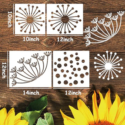 Large Flower Stencils for Painting,8 Pcs Reusable Dandelion Stencils for Painting on Wood Fence Walls Fabric Glass (Dandelion) - color: Dandelion(8Pcs)
