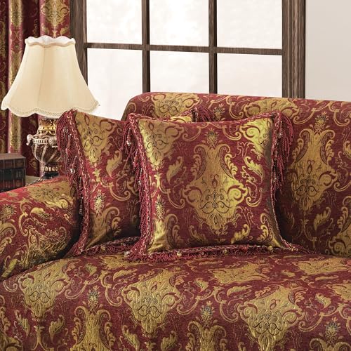 Loom and Mill Luxury Red Jacquard Throw Pillow Cover 20 x 20 Inches 1 Piece - color: Red&gold