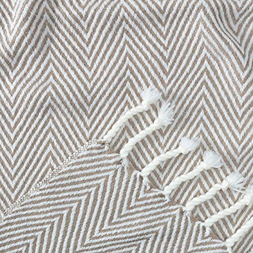 Chanasya Premium Chevron Super Soft Acrylic Throw Blanket with Tassels Cozy Lightweight Fluffy Blanket for Bed Sofa Chair Couch Living Bed Room Beige and White Blanket (50x65 Inches) Taupe - color: Taupe