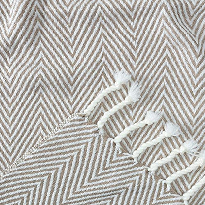 Chanasya Premium Chevron Super Soft Acrylic Throw Blanket with Tassels Cozy Lightweight Fluffy Blanket for Bed Sofa Chair Couch Living Bed Room Beige and White Blanket (50x65 Inches) Taupe - color: Taupe