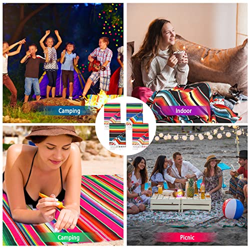 Tudomro 4 PCS Large Authentic Mexican Blankets Colorful Mexican Striped Throw Blankets Serape Fiesta Beach Fringe Yoga for Home Office Camping Picnic (Bright) - color: Bright