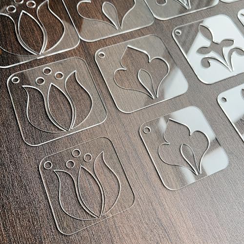 NUO RUI Mandala Stencil Set, 15 Piece Clear Acrylic, 5 Assorted Designs in 3 Sizes, Reusable and Washable, with Metal Ring, for Dot Art and Painting