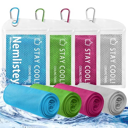 4 Pack Cooling Towels, Soft Breathable Cooling Towels for Neck and Face - color: Light Blue/Green/Pink/Grey