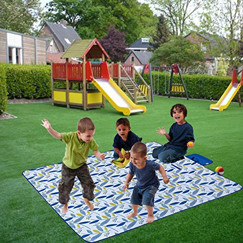 Beach Blanket Picnic Blanket Outdoor Mat Extra Large Waterproof Sand Proof Camping Blanket Lightweight Folding Portable Travel Blanket for Family Park Beach Grass, 79"x57" - color: Blue Leaf
