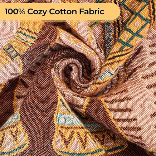 Elephant Pattern Cotton Boho Throw Blanket for Bed with Tassels 90"×98" - color: Brown Elephant, size: 90"x98"
