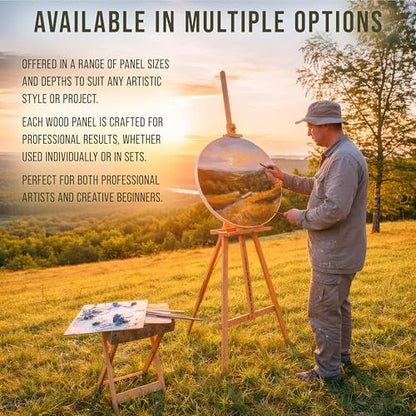 U.S. Art Supply 6" Round Unfinished Cradled Wood Panels for Painting | Studio 3/4" Deep (4 Pack) - Artist Depth Wooden Wall Canvases - Mixed-Media Craft, Acrylic, Oil, Encaustic, Paint Pouring - size: 6", style: Round Studio Depth