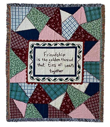 Patchwork Friendship Woven Tapestry Throw Blanket 50"x60" | Colorful patchwork wall hanging art jacquard woven soft travel mat fringe tassels, multipurpose indoor outdoor use - color: Patchwork