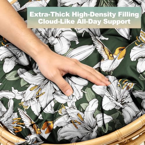 47" Round Tufted Floor Cushion, Thick Meditation Papasan with Ties - color: White Flowers