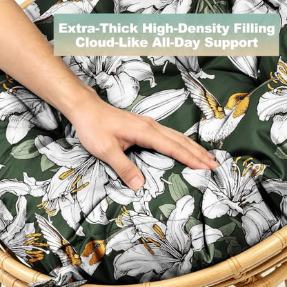 47" Round Tufted Floor Cushion, Thick Meditation Papasan with Ties - color: White Flowers